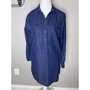 Ann Taylor LOFT Womens Denim Dress Sz Small Blue Long Sleeve Cotton Silk Blend